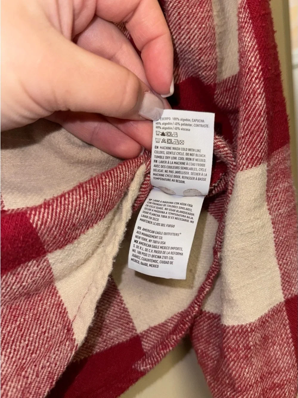 American Eagle Outfitters Red & Cream Plaid Hooded Button-Down - Cropped - Picture 5 of 8